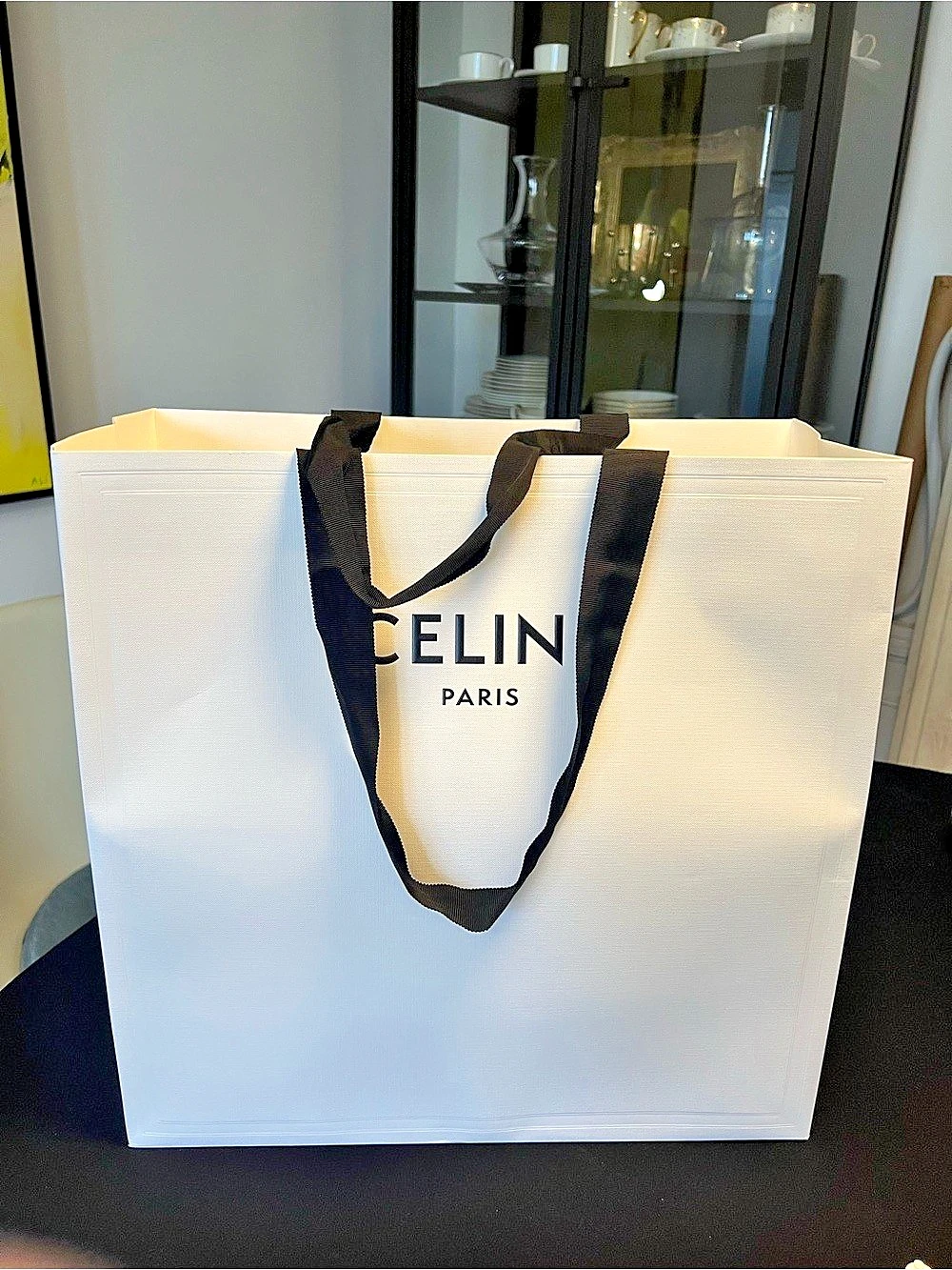Empty Authentic Celine Paper Shopping Bag White  Black